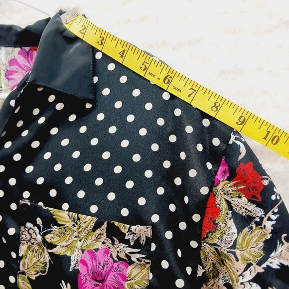 Blouse Size L Floral Dot Mix Maximalist Art Chic Y2K Whimsycore Vacation Office - Picture 8 of 12
